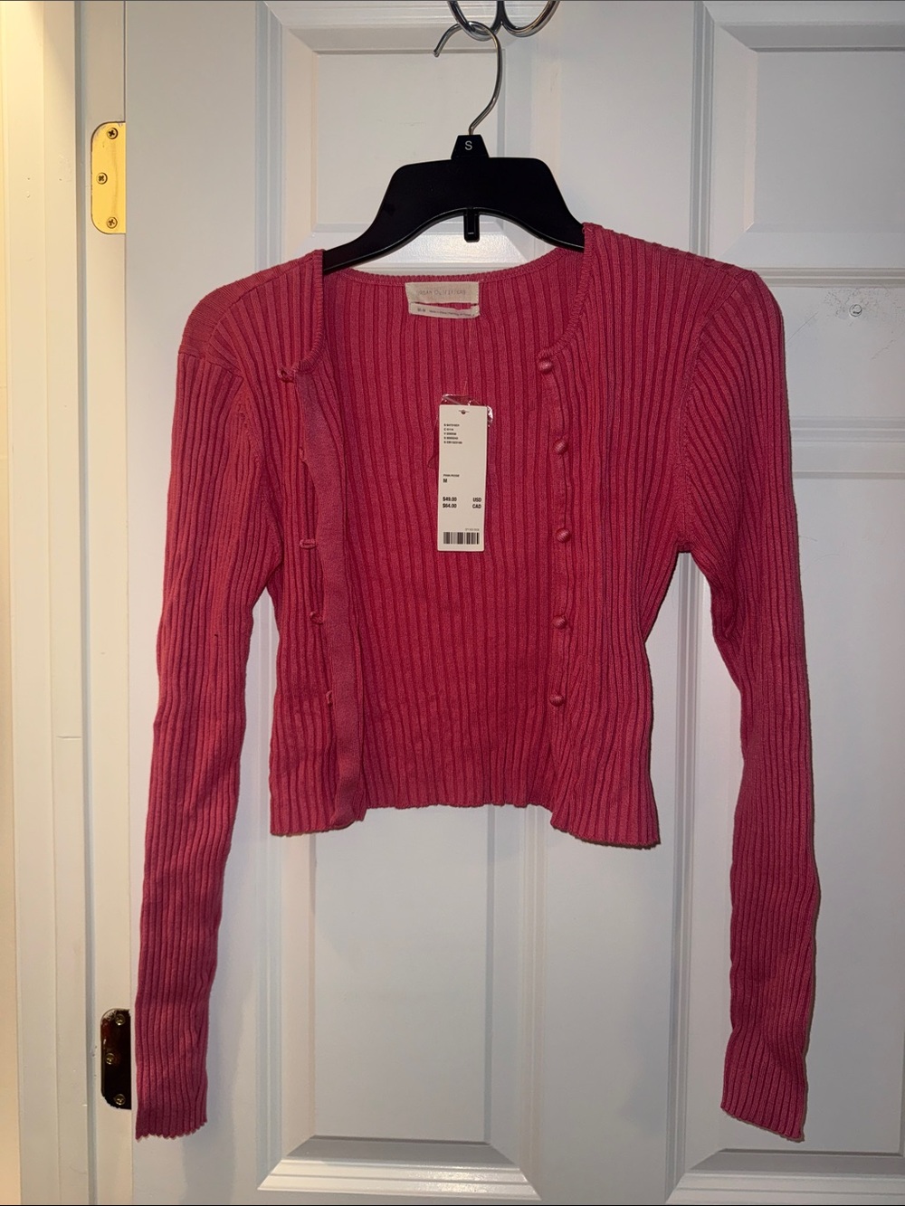Pink Rose Pink Ribbed Button-Up Cropped Cardigan